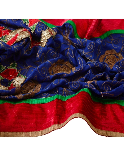 Sanskriti Vintage Dupatta Long Stole Blend Georgette Blue Embroidered Scarves DC-40317-Blue-Patch Work-Blend Georgette-4