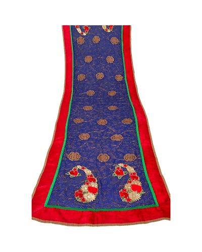 Sanskriti Vintage Dupatta Long Stole Blend Georgette Blue Embroidered Scarves DC-40317-Blue-Patch Work-Blend Georgette-5