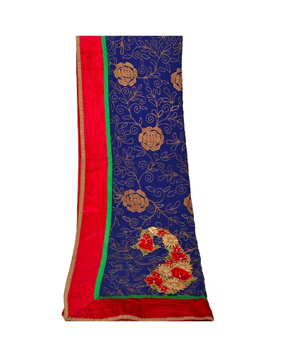 Sanskriti Vintage Dupatta Long Stole Blend Georgette Blue Embroidered Scarves DC-40317-Blue-Patch Work-Blend Georgette-6