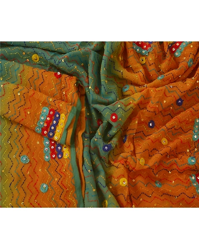 Sanskriti Vintage Dupatta Long Stole Blend Georgette Green Hand Beaded Scarves DC-40359-Green-Thread Work-Blend Georgette-2