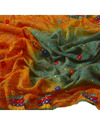 Sanskriti Vintage Dupatta Long Stole Blend Georgette Green Hand Beaded Scarves DC-40359-Green-Thread Work-Blend Georgette-4