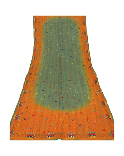 Sanskriti Vintage Dupatta Long Stole Blend Georgette Green Hand Beaded Scarves DC-40359-Green-Thread Work-Blend Georgette-5