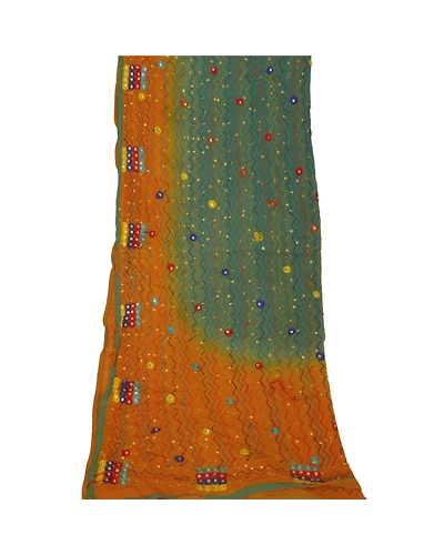 Sanskriti Vintage Dupatta Long Stole Blend Georgette Green Hand Beaded Scarves DC-40359-Green-Thread Work-Blend Georgette-6