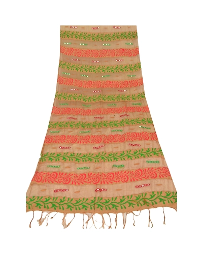 Sanskriti Vintage Dupatta Long Stole Organza Brown Shawl Embroidered Wrap Hijab DC-40361-Brown-Mirror Work-Organza-5