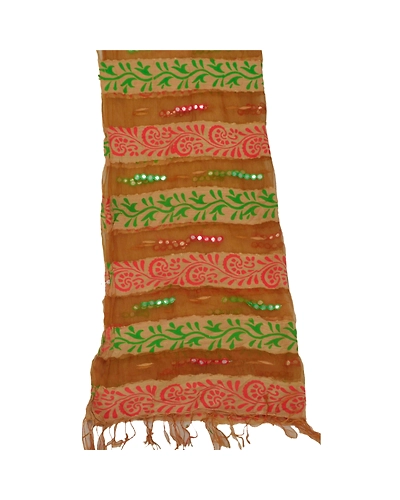 Sanskriti Vintage Dupatta Long Stole Organza Brown Shawl Embroidered Wrap Hijab DC-40361-Brown-Mirror Work-Organza-6
