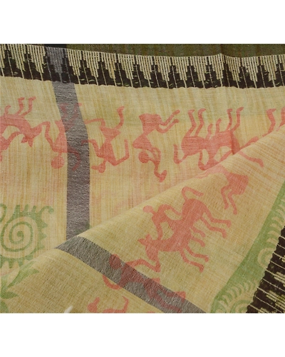 Sanskriti Vintage Dupatta Long Stole Blend Cotton Cream Warli Printed Scarves DC-40392-Cream-Printed Work-Blend Cotton-3