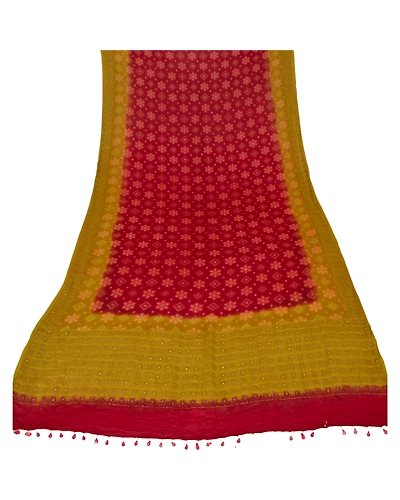 Sanskriti Vintage Dupatta Long Stole Blend Georgette Green Woven Wrap Scarves dc-40464-Green-Woven Work-Blend Georgette-5