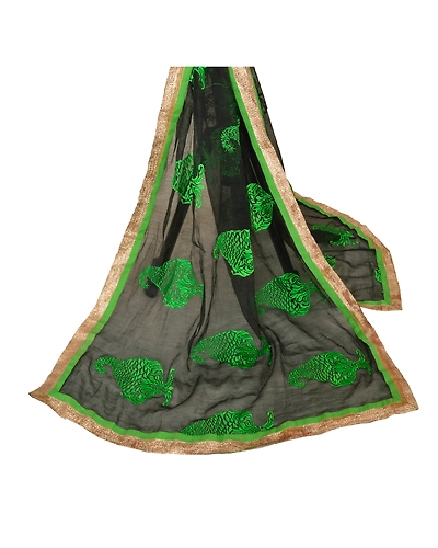Sanskriti Vintage Dupatta Long Stole Art Silk Veil Black Embroidered Scarves DC-40603-Black-Thread Work-Art (Artificial) Silk-1