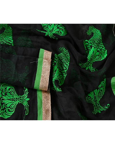 Sanskriti Vintage Dupatta Long Stole Art Silk Veil Black Embroidered Scarves DC-40603-Black-Thread Work-Art (Artificial) Silk-2