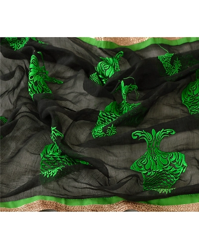 Sanskriti Vintage Dupatta Long Stole Art Silk Veil Black Embroidered Scarves DC-40603-Black-Thread Work-Art (Artificial) Silk-4