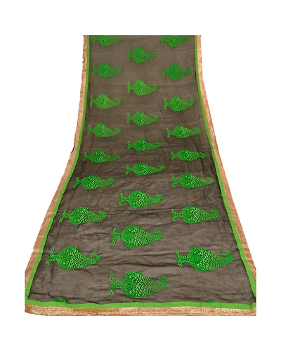 Sanskriti Vintage Dupatta Long Stole Art Silk Veil Black Embroidered Scarves DC-40603-Black-Thread Work-Art (Artificial) Silk-5