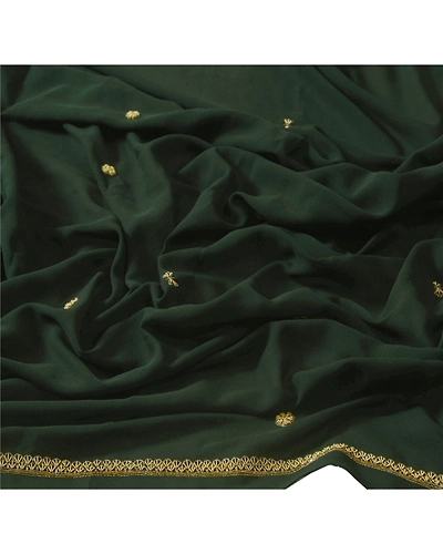 Sanskriti Vintage Dupatta Long Stole Blend Georgette Green Hand Beaded Scarves DC-40702-Green-Zardozi Work-Blend Georgette-4