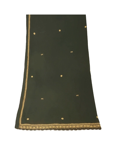 Sanskriti Vintage Dupatta Long Stole Blend Georgette Green Hand Beaded Scarves DC-40702-Green-Zardozi Work-Blend Georgette-6