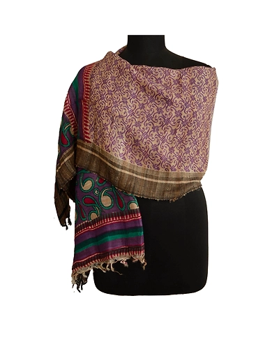 Sanskriti Vintage Dupatta Long Stole Handloom Cream Floral Printed Wrap Scarves DC-40937-Cream-Printed Work-Handloom-1