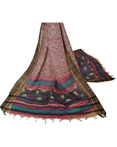 Sanskriti Vintage Dupatta Long Stole Handloom Cream Floral Printed Wrap Scarves DC-40937-Cream-Printed Work-Handloom-3