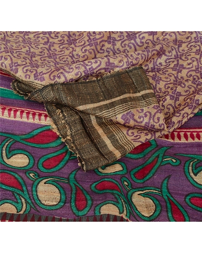 Sanskriti Vintage Dupatta Long Stole Handloom Cream Floral Printed Wrap Scarves DC-40937-Cream-Printed Work-Handloom-4