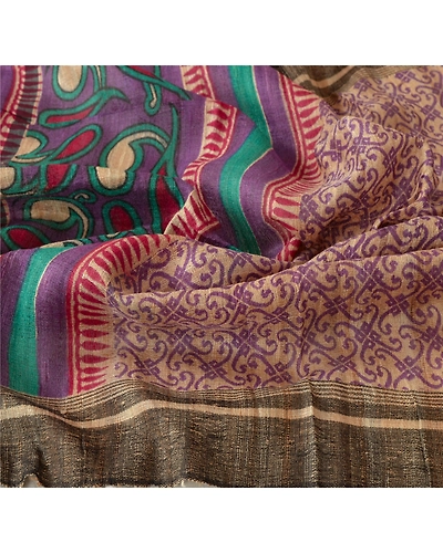 Sanskriti Vintage Dupatta Long Stole Handloom Cream Floral Printed Wrap Scarves DC-40937-Cream-Printed Work-Handloom-6
