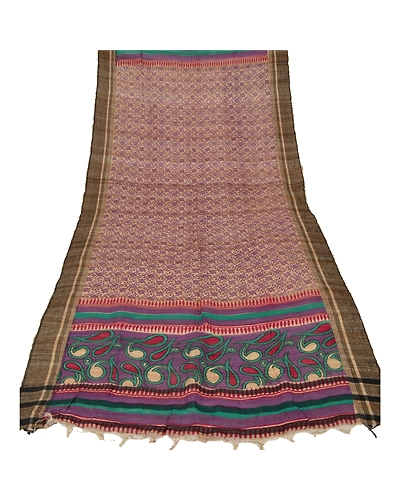 Sanskriti Vintage Dupatta Long Stole Handloom Cream Floral Printed Wrap Scarves DC-40937-Cream-Printed Work-Handloom-7