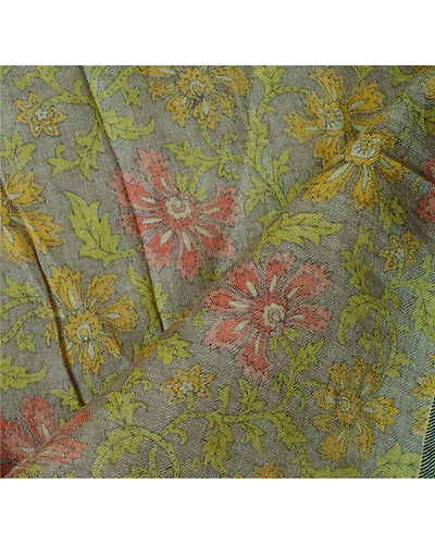 Sanskriti Vintage Dupatta Long Stole 100% Pure Woolen Grey Shawl Printed Veil DC-40964-Grey-Printed Work-Pure Woolen-5