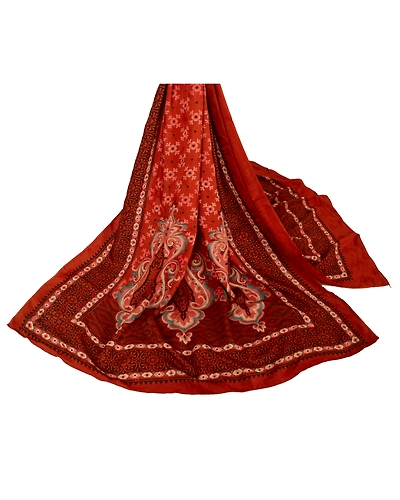 Sanskriti Vintage Dupatta Long Stole Blend Cotton Rusty Orange Printed Scarves DC-41141-Rusty Orange-Printed Work-Blend Cotton-1