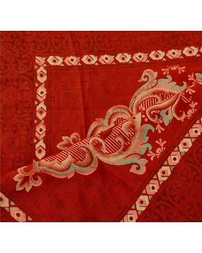 Sanskriti Vintage Dupatta Long Stole Blend Cotton Rusty Orange Printed Scarves DC-41141-Rusty Orange-Printed Work-Blend Cotton-3