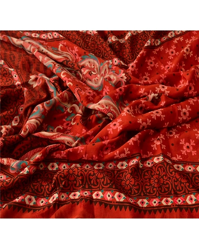 Sanskriti Vintage Dupatta Long Stole Blend Cotton Rusty Orange Printed Scarves DC-41141-Rusty Orange-Printed Work-Blend Cotton-4