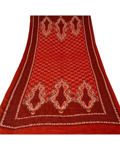 Sanskriti Vintage Dupatta Long Stole Blend Cotton Rusty Orange Printed Scarves DC-41141-Rusty Orange-Printed Work-Blend Cotton-5