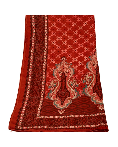 Sanskriti Vintage Dupatta Long Stole Blend Cotton Rusty Orange Printed Scarves DC-41141-Rusty Orange-Printed Work-Blend Cotton-6