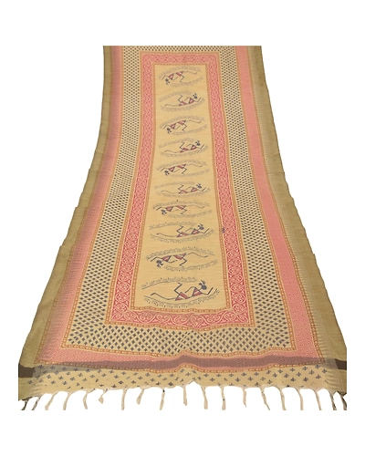 Sanskriti Vintage Dupatta Long Stole Pure Cotton Cream Block Printed Warli Art DC-41649-Cream-Block Printed Work-Pure Cotton-5