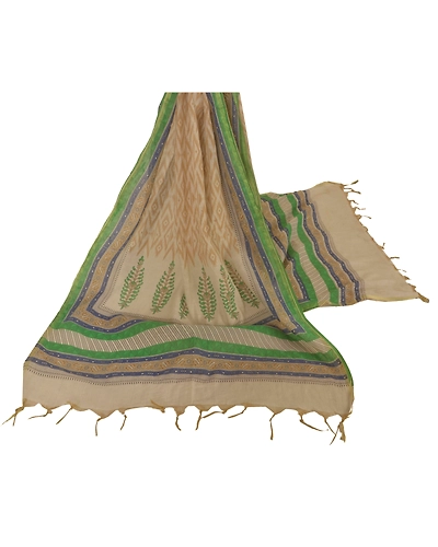 Sanskriti Vintage Dupatta Long Stole Chanderi Cream Shawl Printed Wrap Hijab DC-41842-Cream-Printed Work-Chanderi-1