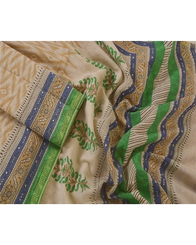 Sanskriti Vintage Dupatta Long Stole Chanderi Cream Shawl Printed Wrap Hijab DC-41842-Cream-Printed Work-Chanderi-2