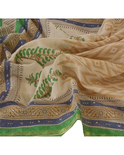 Sanskriti Vintage Dupatta Long Stole Chanderi Cream Shawl Printed Wrap Hijab DC-41842-Cream-Printed Work-Chanderi-4