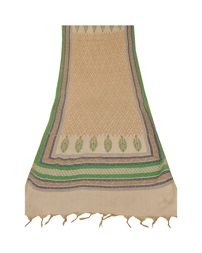 Sanskriti Vintage Dupatta Long Stole Chanderi Cream Shawl Printed Wrap Hijab DC-41842-Cream-Printed Work-Chanderi-5
