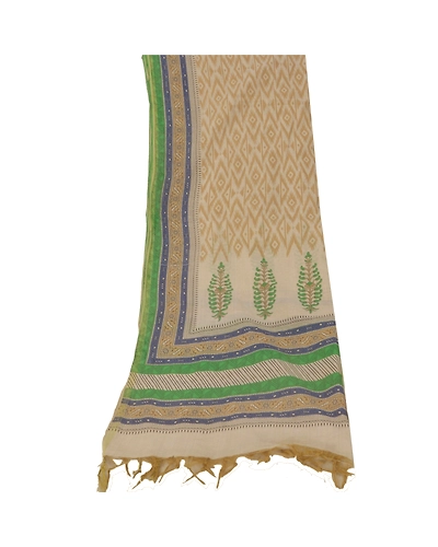 Sanskriti Vintage Dupatta Long Stole Chanderi Cream Shawl Printed Wrap Hijab DC-41842-Cream-Printed Work-Chanderi-6