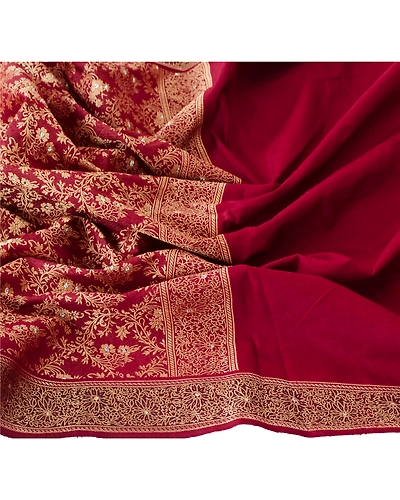 Sanskriti Vintage Dupatta Long Stole Blend Cotton Dark Red Woven Wrap Shawl DC-41964-Dark Red-Woven Work-Blend Cotton-4
