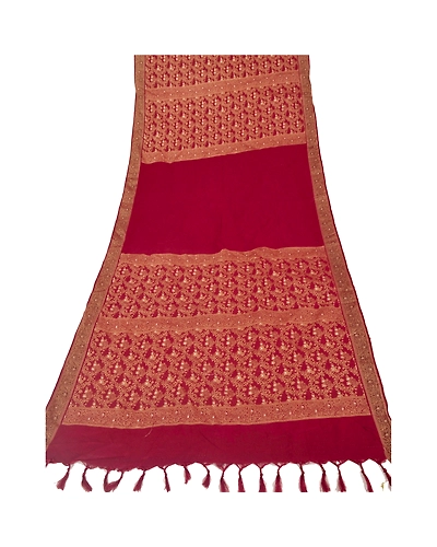 Sanskriti Vintage Dupatta Long Stole Blend Cotton Dark Red Woven Wrap Shawl DC-41964-Dark Red-Woven Work-Blend Cotton-5