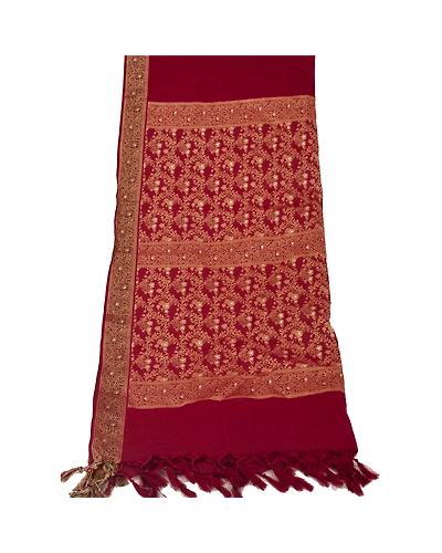 Sanskriti Vintage Dupatta Long Stole Blend Cotton Dark Red Woven Wrap Shawl DC-41964-Dark Red-Woven Work-Blend Cotton-6