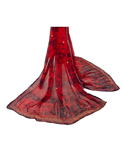 Sanskriti Vintage Dupatta Long Stole Pure Chiffon Silk Hand Embroidered Tie- Dye DC-42025-Red-Zardozi Work-Pure Chiffon Silk-1