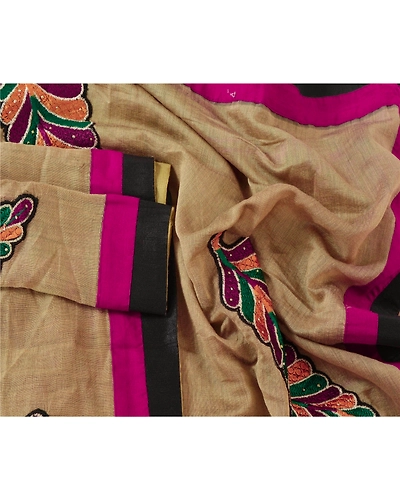 Sanskriti Vintage Dupatta Long Stole Art Silk Brown Shawl Embroidered Scarves DC-42390-Brown-Patch Work-Art (Artificial) Silk-2