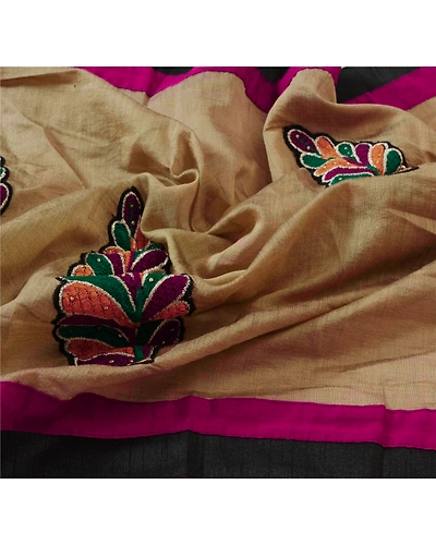 Sanskriti Vintage Dupatta Long Stole Art Silk Brown Shawl Embroidered Scarves DC-42390-Brown-Patch Work-Art (Artificial) Silk-4