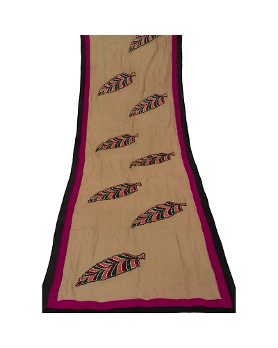 Sanskriti Vintage Dupatta Long Stole Art Silk Brown Shawl Embroidered Scarves DC-42390-Brown-Patch Work-Art (Artificial) Silk-5