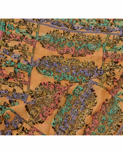Sanskriti Vintage Dupatta Long Stole Pure Silk Peach Hand Beaded Woven Scarves DC-42453-Peach-Rhinestone Work-Pure Silk-3
