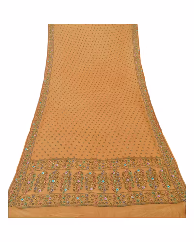 Sanskriti Vintage Dupatta Long Stole Pure Silk Peach Hand Beaded Woven Scarves DC-42453-Peach-Rhinestone Work-Pure Silk-5