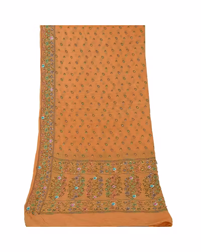 Sanskriti Vintage Dupatta Long Stole Pure Silk Peach Hand Beaded Woven Scarves DC-42453-Peach-Rhinestone Work-Pure Silk-6