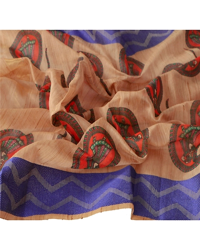 Sanskriti Vintage Dupatta Long Stole Art Silk Cream Shawl Printed Woven Scarves DC-42571-Cream-Printed Work-Art (Artificial) Silk-2