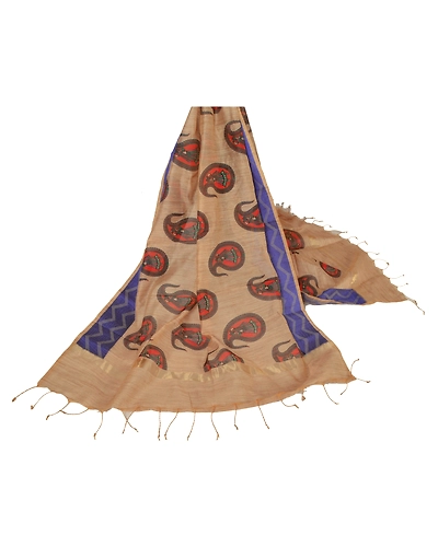 Sanskriti Vintage Dupatta Long Stole Art Silk Cream Shawl Printed Woven Scarves DC-42571-Cream-Printed Work-Art (Artificial) Silk-3
