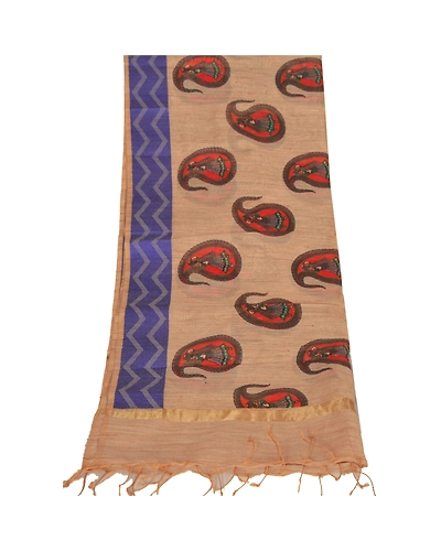 Sanskriti Vintage Dupatta Long Stole Art Silk Cream Shawl Printed Woven Scarves DC-42571-Cream-Printed Work-Art (Artificial) Silk-6