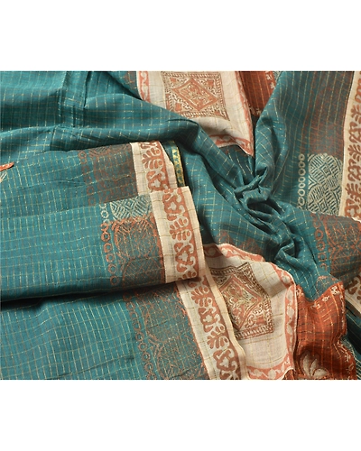 Sanskriti Vintage Dupatta Long Stole Blend Cotton Green Painted Woven Hijab DC-42672-Green-Painted Work-Blend Cotton-2