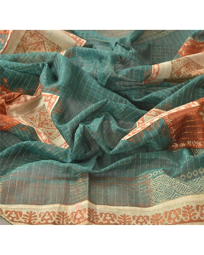 Sanskriti Vintage Dupatta Long Stole Blend Cotton Green Painted Woven Hijab DC-42672-Green-Painted Work-Blend Cotton-4