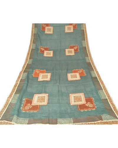 Sanskriti Vintage Dupatta Long Stole Blend Cotton Green Painted Woven Hijab DC-42672-Green-Painted Work-Blend Cotton-5